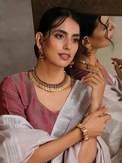 Dhiyona ST Blouse - Magenta Jacquard with Stylish Back