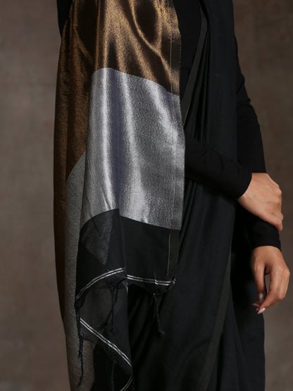 Dhiyona ST Regal Black Cotton Saree with Bronze & Silver Pallu
