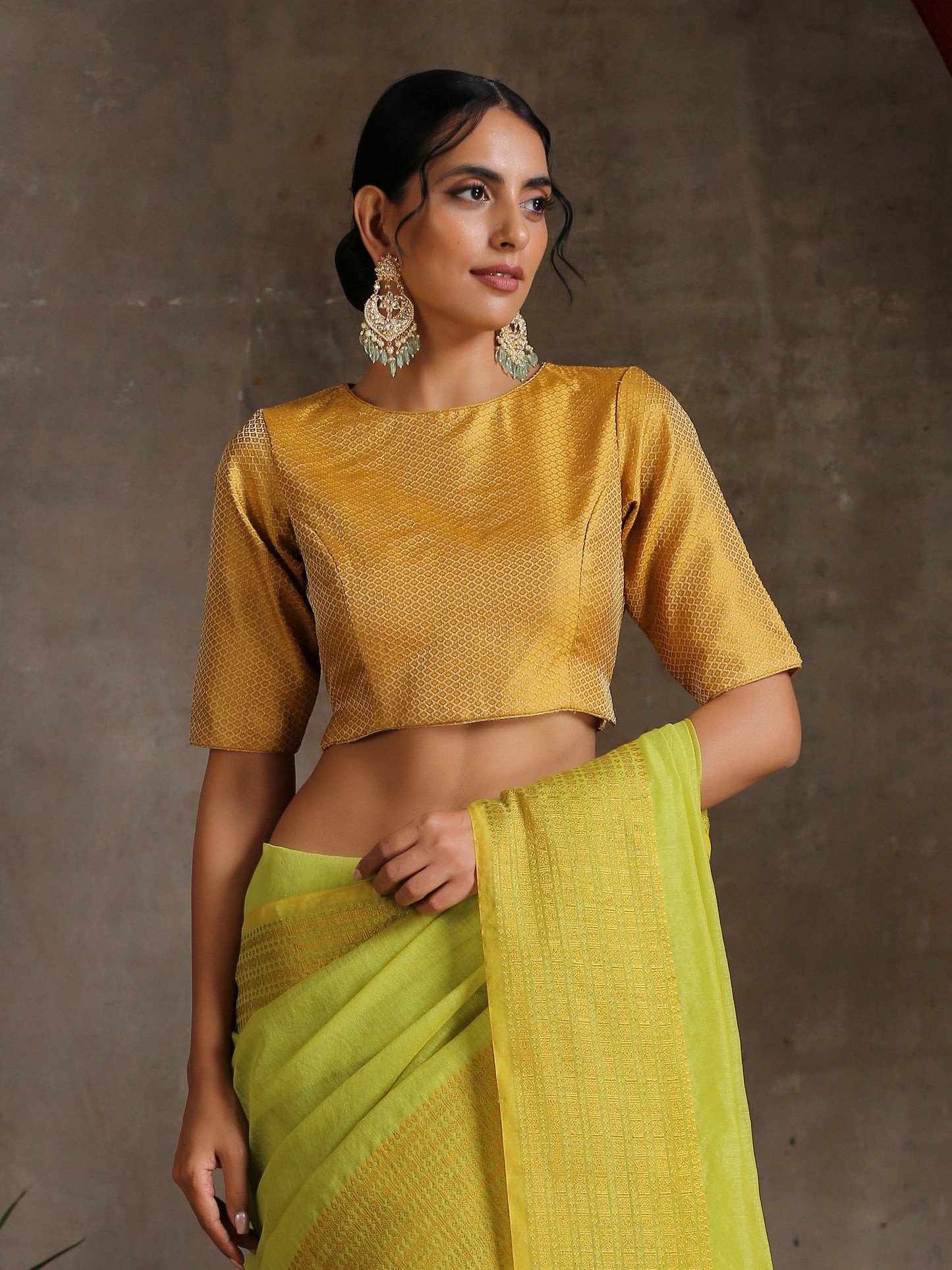 Dhiyona ST Blouse - Yellow Jacquard with Side Slit