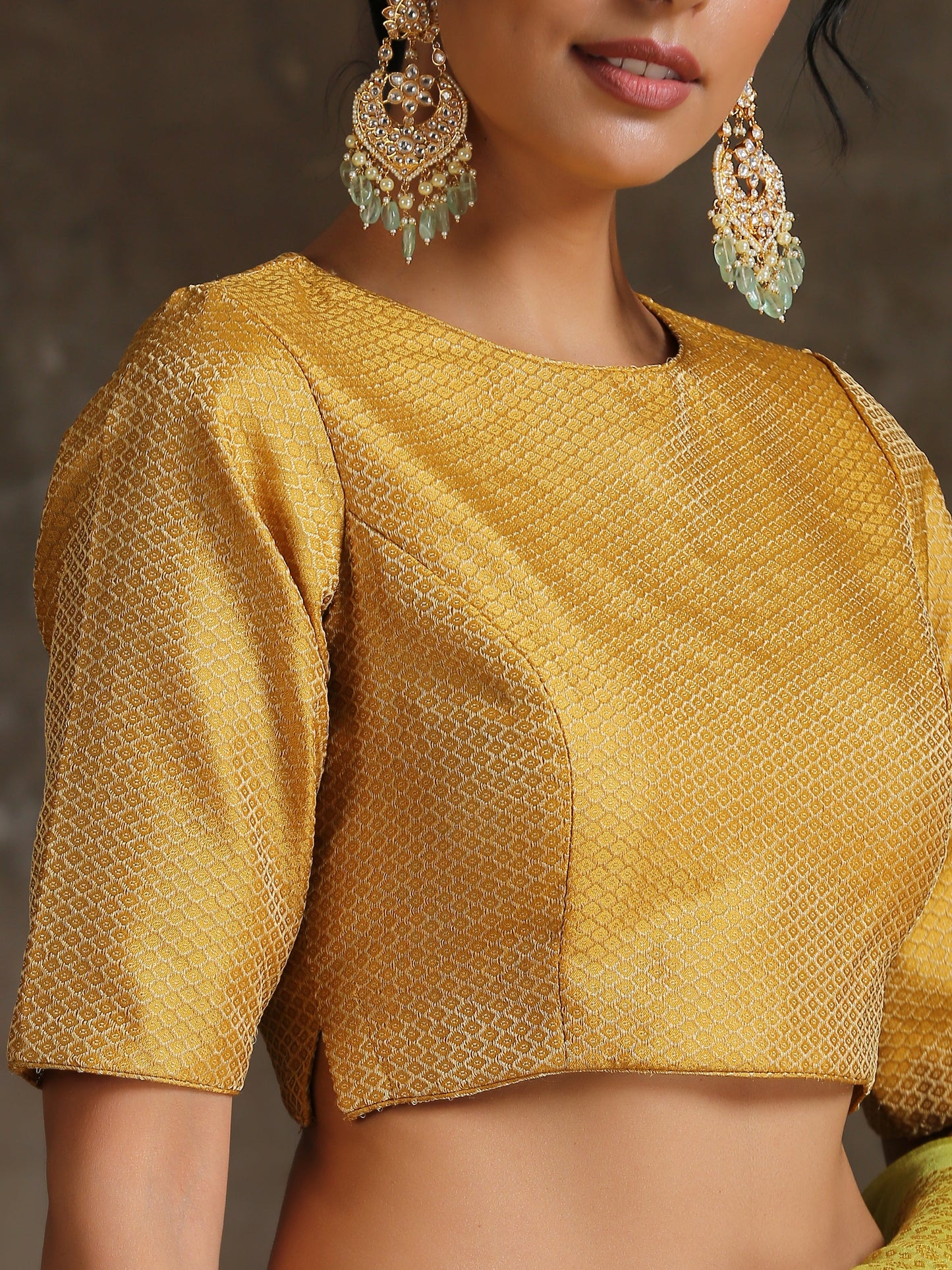 Dhiyona ST Blouse - Yellow Jacquard with Side Slit