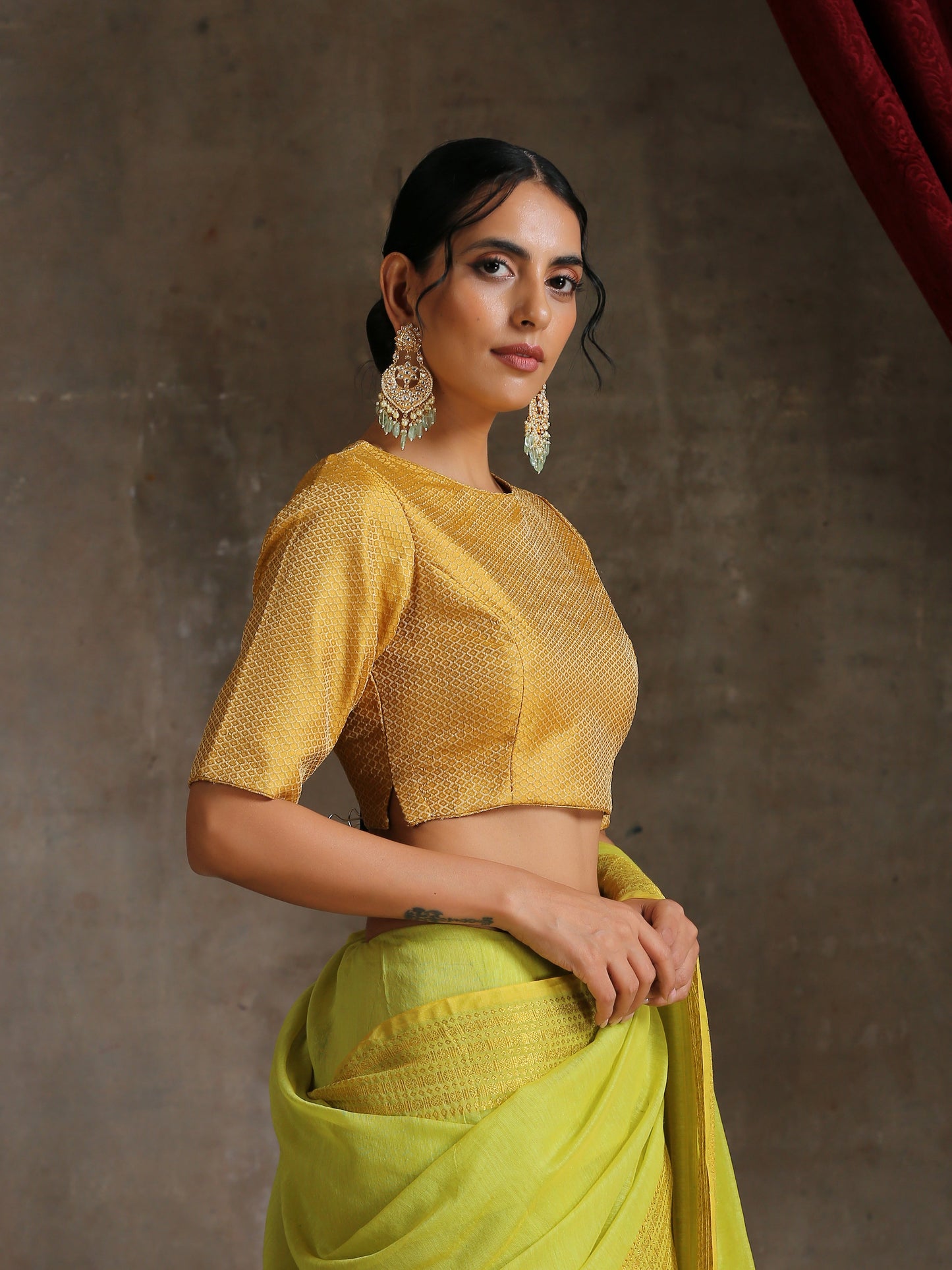Dhiyona ST Blouse - Yellow Jacquard with Side Slit