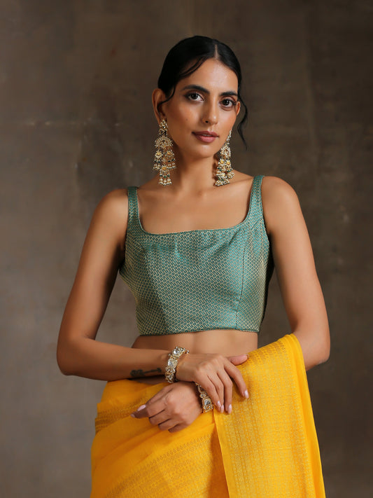 Dhiyona ST Blouse -  Green Jacquard Square Neck