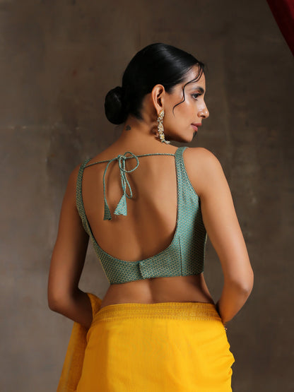Dhiyona ST Blouse -  Green Jacquard Square Neck