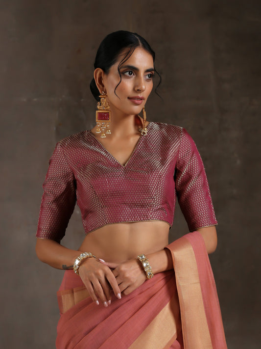 Dhiyona ST Blouse - Wine Jacquard With Keyhole Back