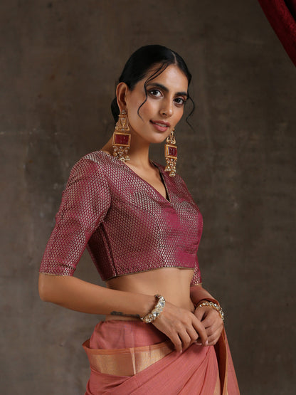 Dhiyona ST Blouse - Wine Jacquard With Keyhole Back