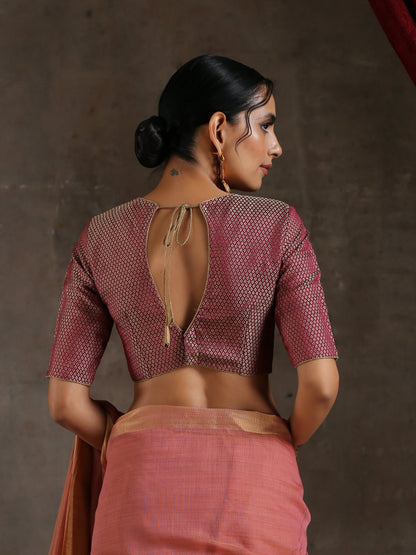 Dhiyona ST Blouse - Wine Jacquard With Keyhole Back