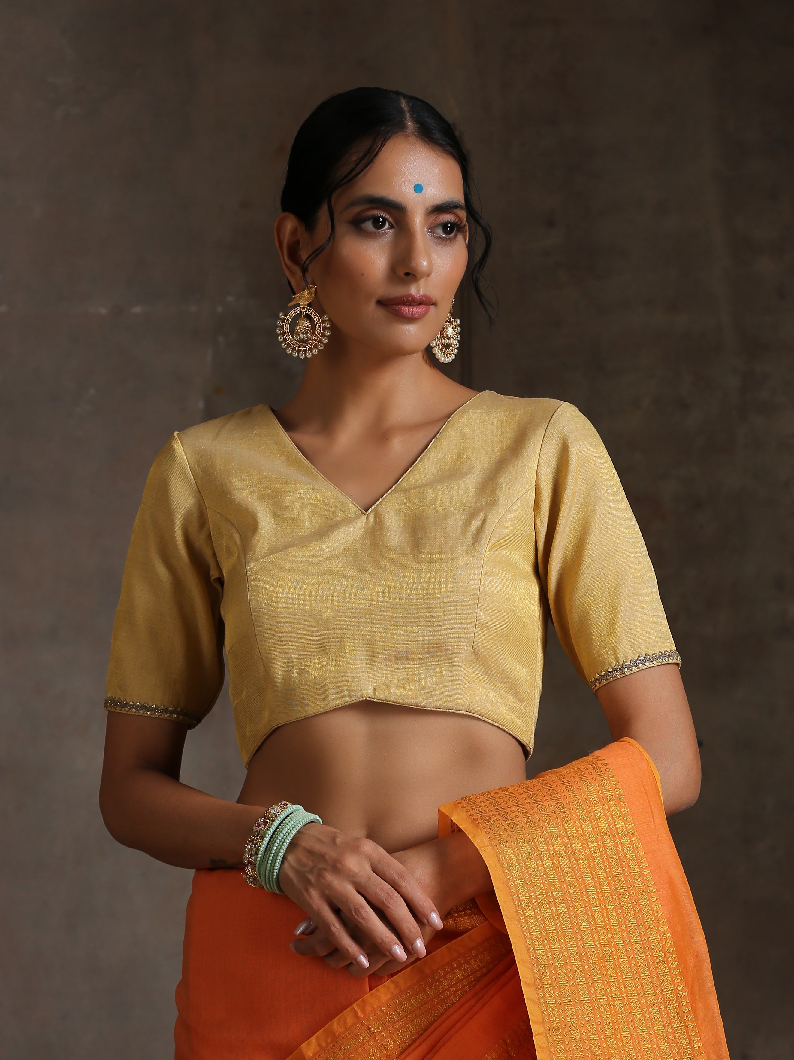 Dhiyona ST Blouse - Gold Uppada with Lace on Sleeves