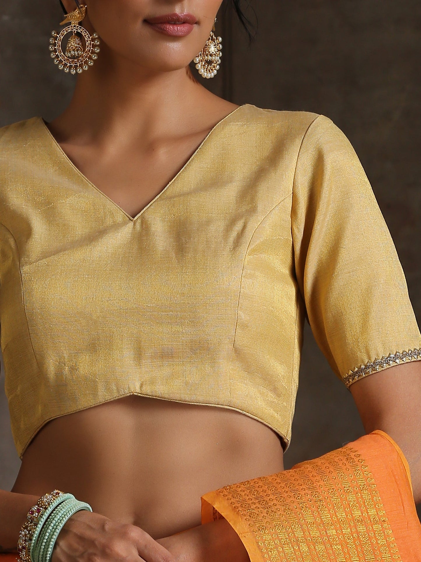 Dhiyona ST Blouse - Gold Uppada with Lace on Sleeves