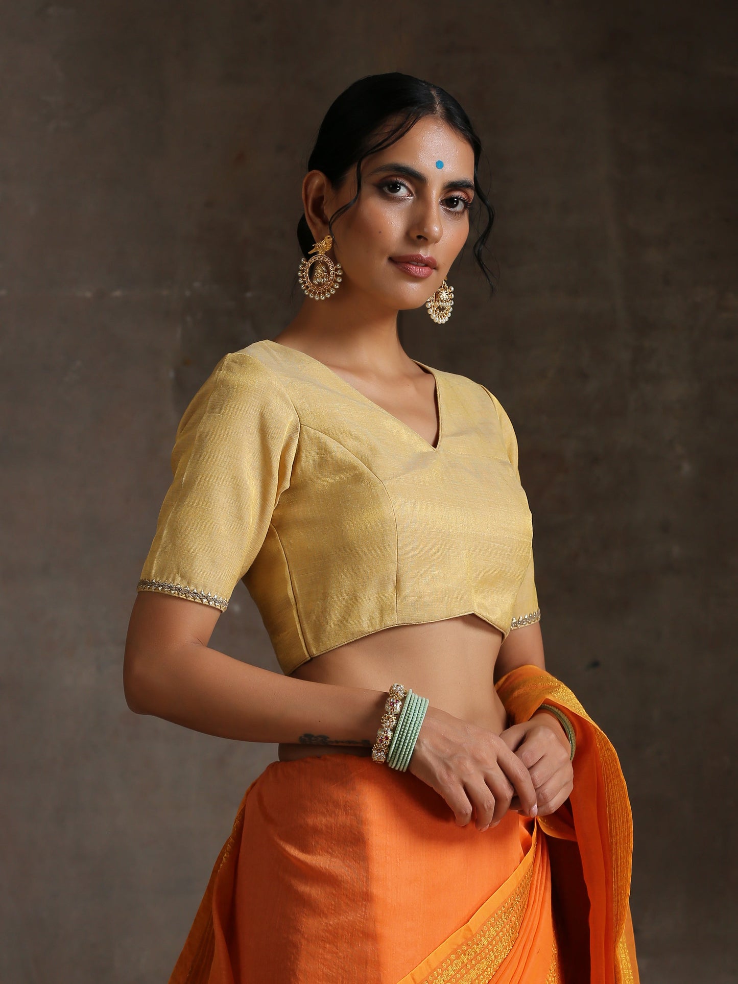 Dhiyona ST Blouse - Gold Uppada with Lace on Sleeves