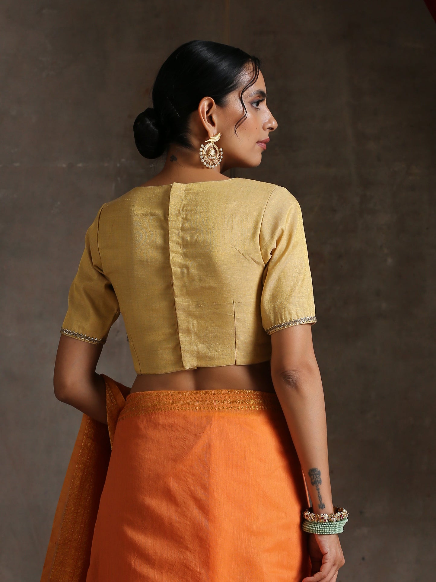 Dhiyona ST Blouse - Gold Uppada with Lace on Sleeves