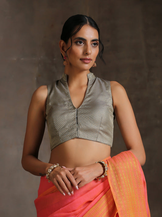 Dhiyona ST Blouse - Grey Jacquard Sleeveless blouse