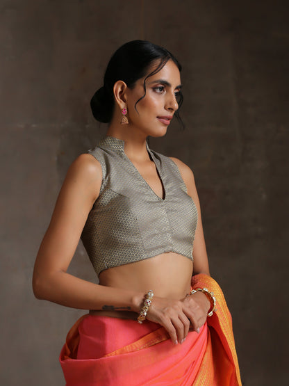 Dhiyona ST Blouse - Grey Jacquard Sleeveless blouse