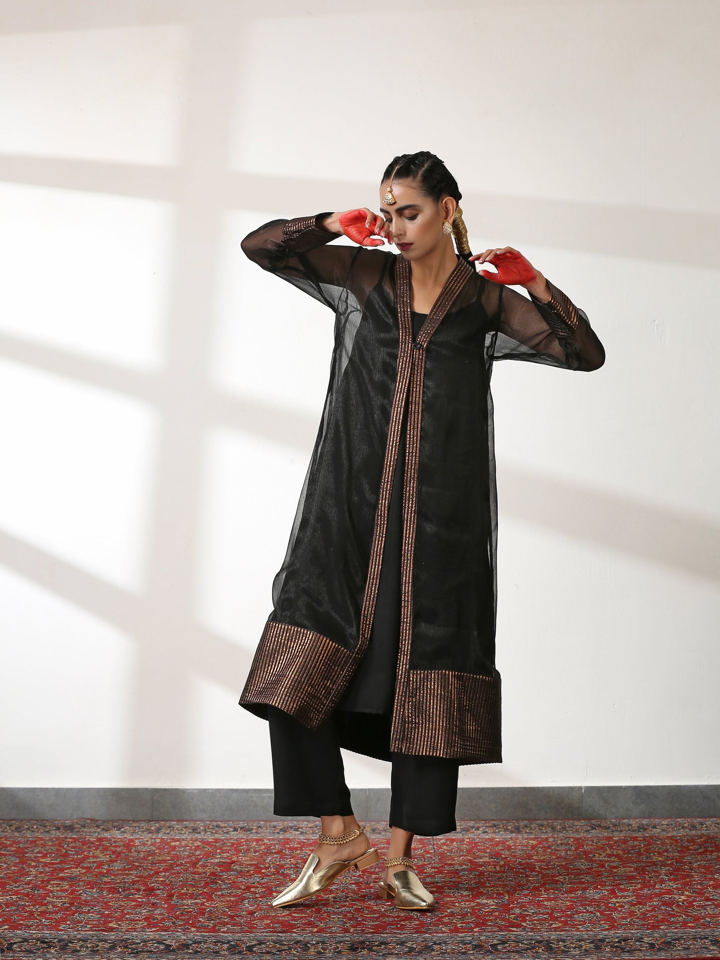 Dhiyona ST Women's Rule the World Co-Ordinate Top with Pants and Jacket 3 Piece Set | Straight Fit, Round Neck, Sleeveless, Pants, Festive Wear, (Satin)