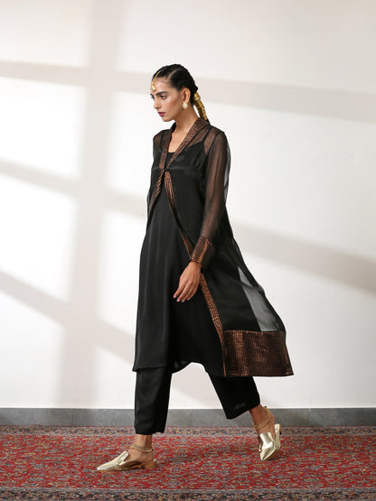 Dhiyona ST Women's Rule the World Co-Ordinate Top with Pants and Jacket 3 Piece Set | Straight Fit, Round Neck, Sleeveless, Pants, Festive Wear, (Satin)