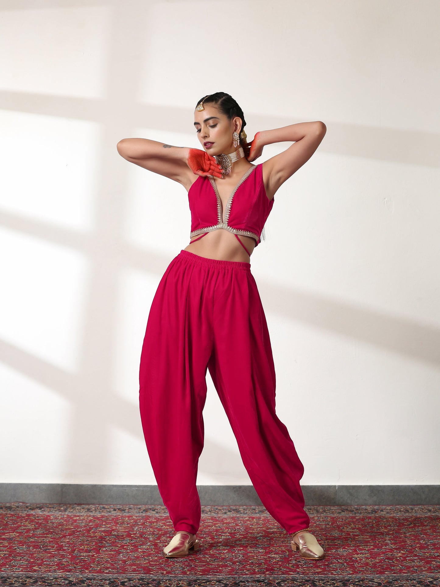 Dhiyona ST Pant - Pink Velvet Harem pant