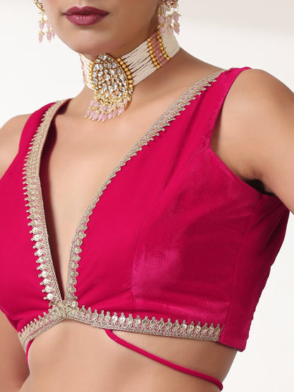 Dhiyona ST Blouse - Pink Velvet Sleeveless with Lace