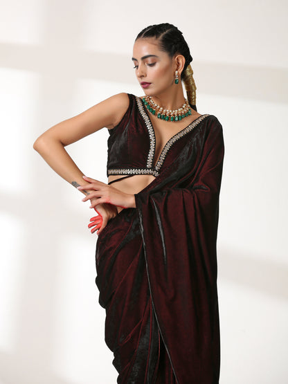 Dhiyona ST Blouse - Velvet Rosewood Sleeveless with Lace