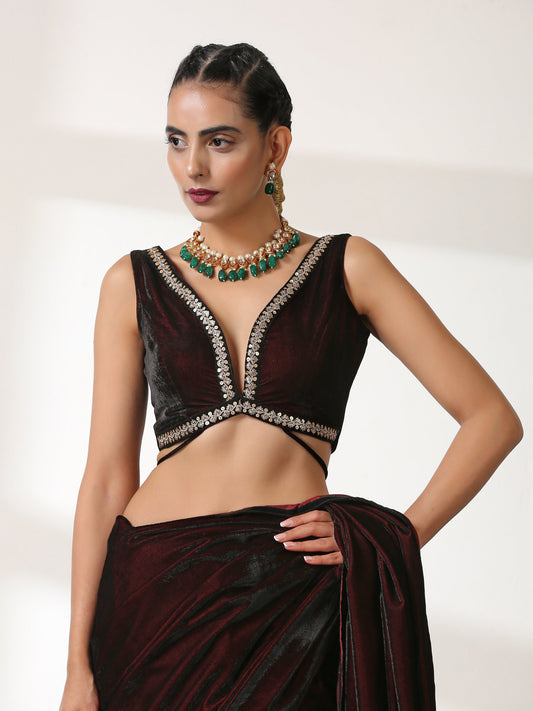 Dhiyona ST Blouse - Velvet Rosewood Sleeveless with Lace