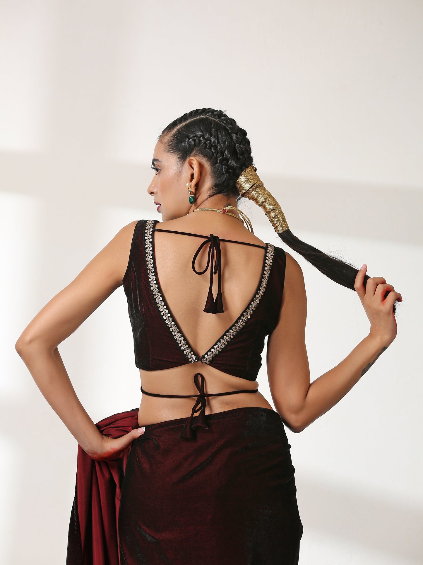 Dhiyona ST Blouse - Velvet Rosewood Sleeveless with Lace