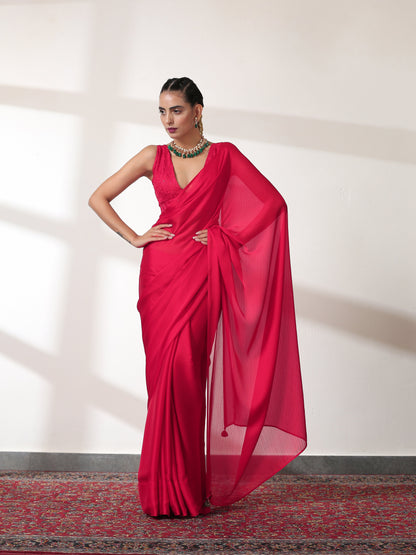 Dhiyona ST Ruby Chiffon Saree with Embroidered Blouse Fabric