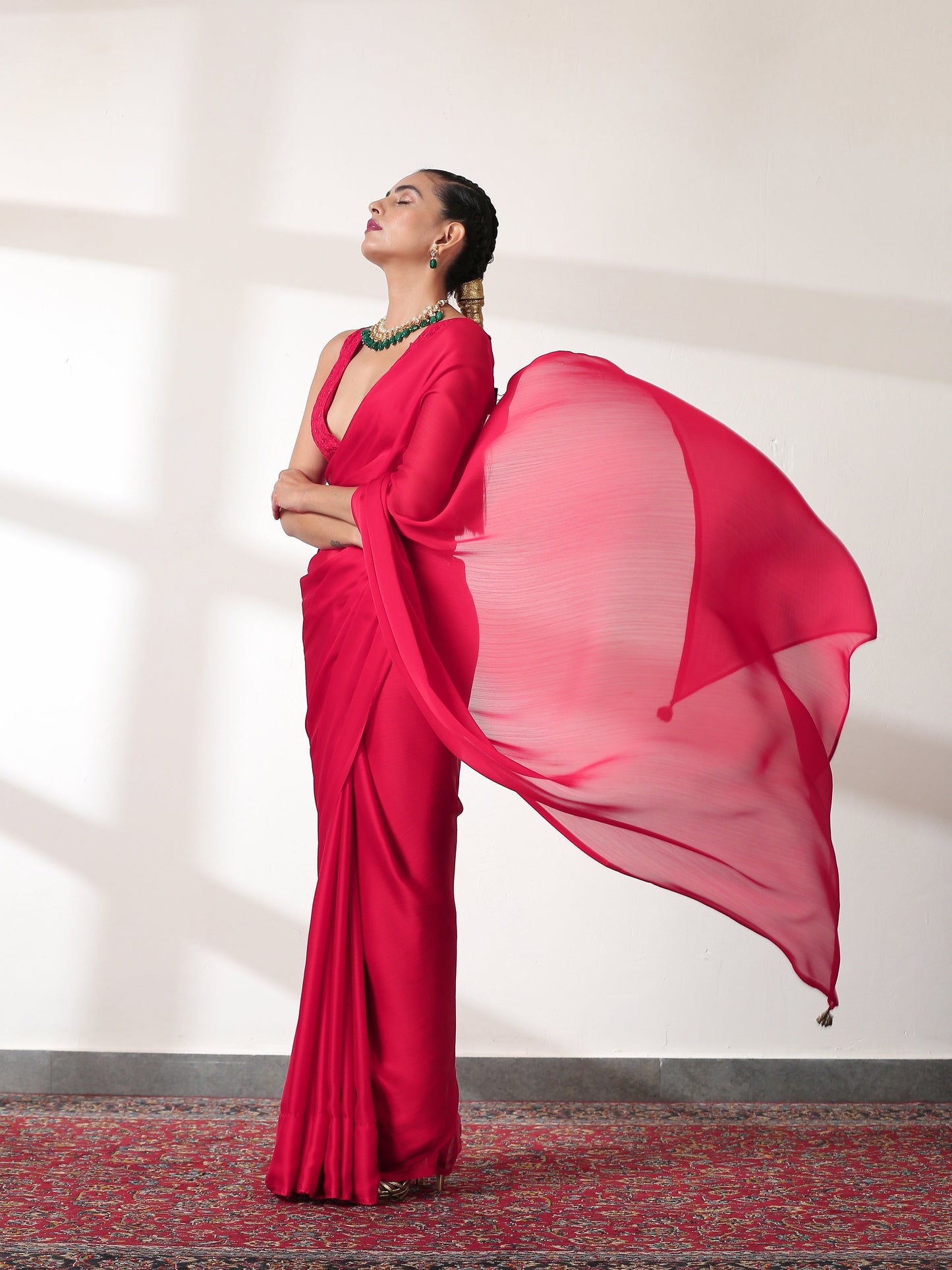 Dhiyona ST Ruby Chiffon Saree with Embroidered Blouse Fabric