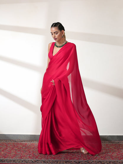 Dhiyona ST Ruby Chiffon Saree with Embroidered Blouse Fabric