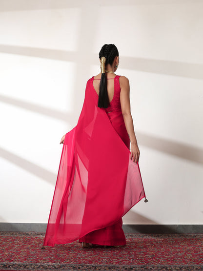 Dhiyona ST Ruby Chiffon Saree with Embroidered Blouse Fabric