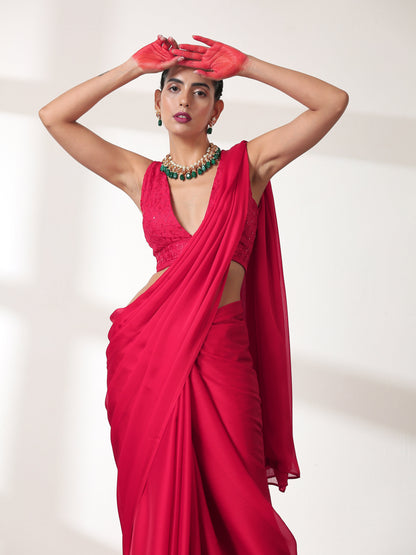 Dhiyona ST Ruby Chiffon Saree with Embroidered Blouse Fabric