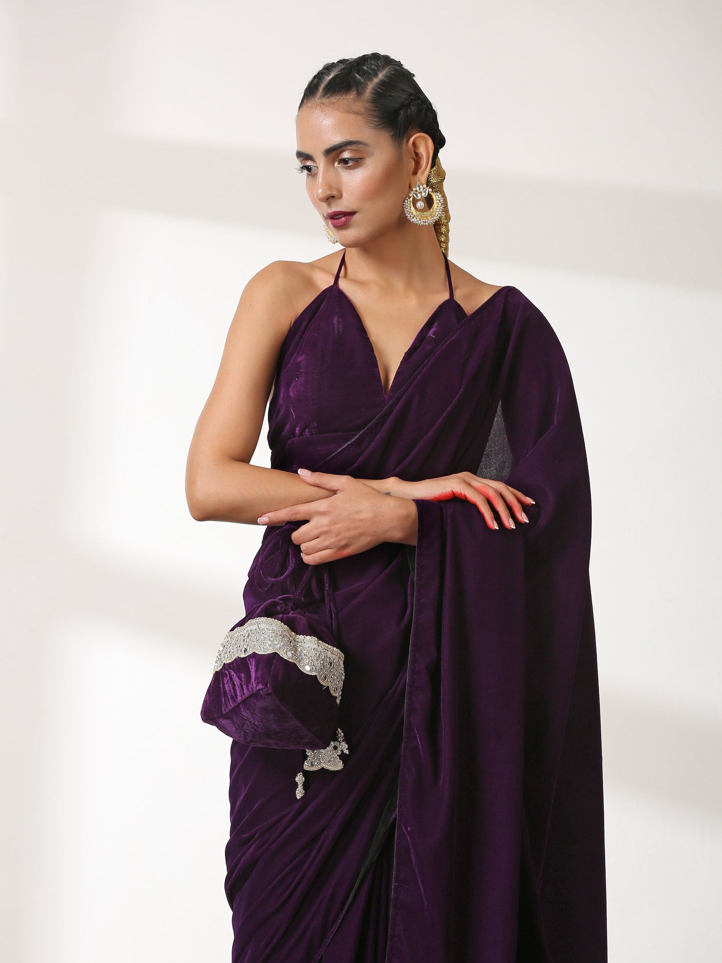 Dhiyona ST Potli - Plush Purple Round Potli with White Mirror