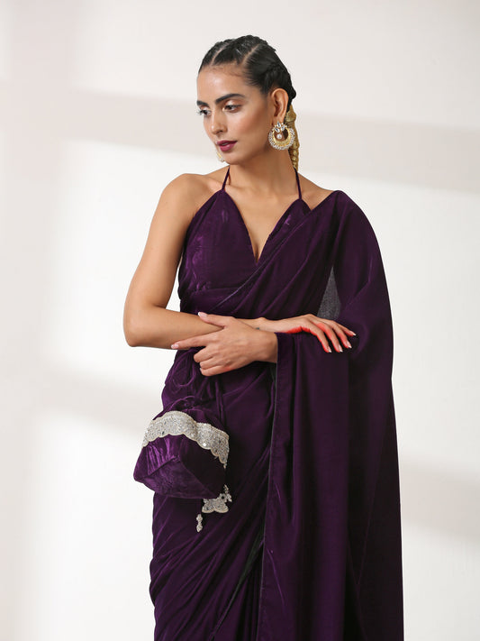 Dhiyona ST Potli - Plush Purple Round Potli with White Mirror