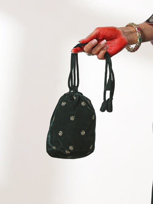 Dhiyona ST Potli Bag - Green Velvet sequin
