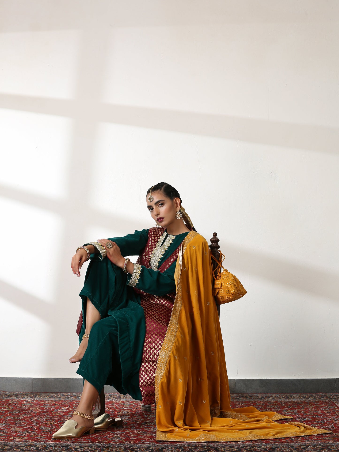 Dhiyona ST Jacket - Silk Wine Jacquard Sleeveless Wrap Jacket with Pockets