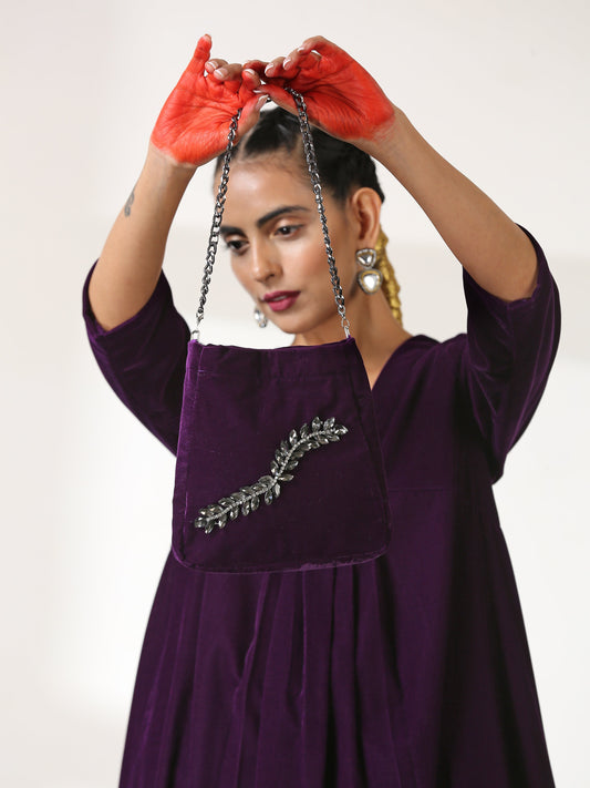 Dhiyona ST Bag Potli - Purple with Bronze Glass patch & Metal Handle