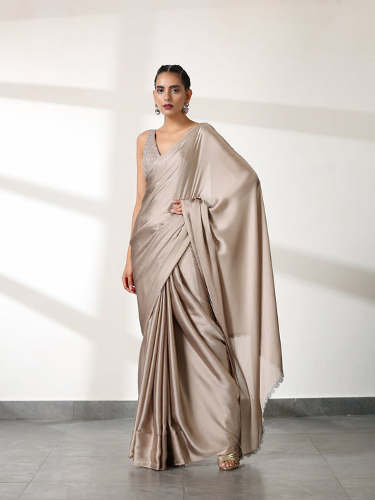 Dhiyona ST Burning Sand Butter Chiffon Saree with Embroidered Blouse Fabric