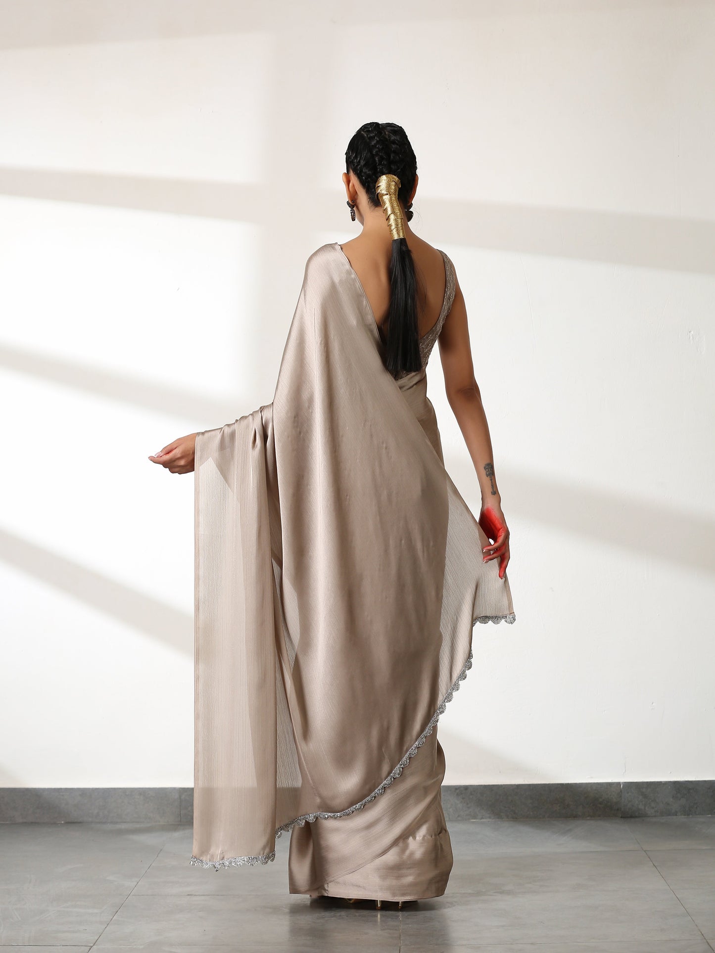 Dhiyona ST Burning Sand Butter Chiffon Saree with Embroidered Blouse Fabric