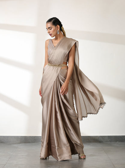 Dhiyona ST Burning Sand Butter Chiffon Saree with Embroidered Blouse Fabric
