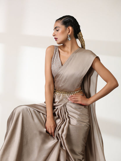 Dhiyona ST Burning Sand Butter Chiffon Saree with Embroidered Blouse Fabric