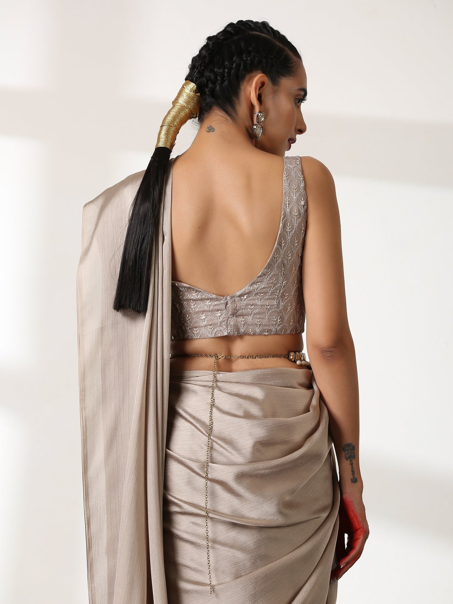 Dhiyona ST Burning Sand Butter Chiffon Saree with Embroidered Blouse Fabric