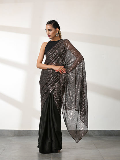Dhiyona ST Striking Black and Bronze Sequin Saree