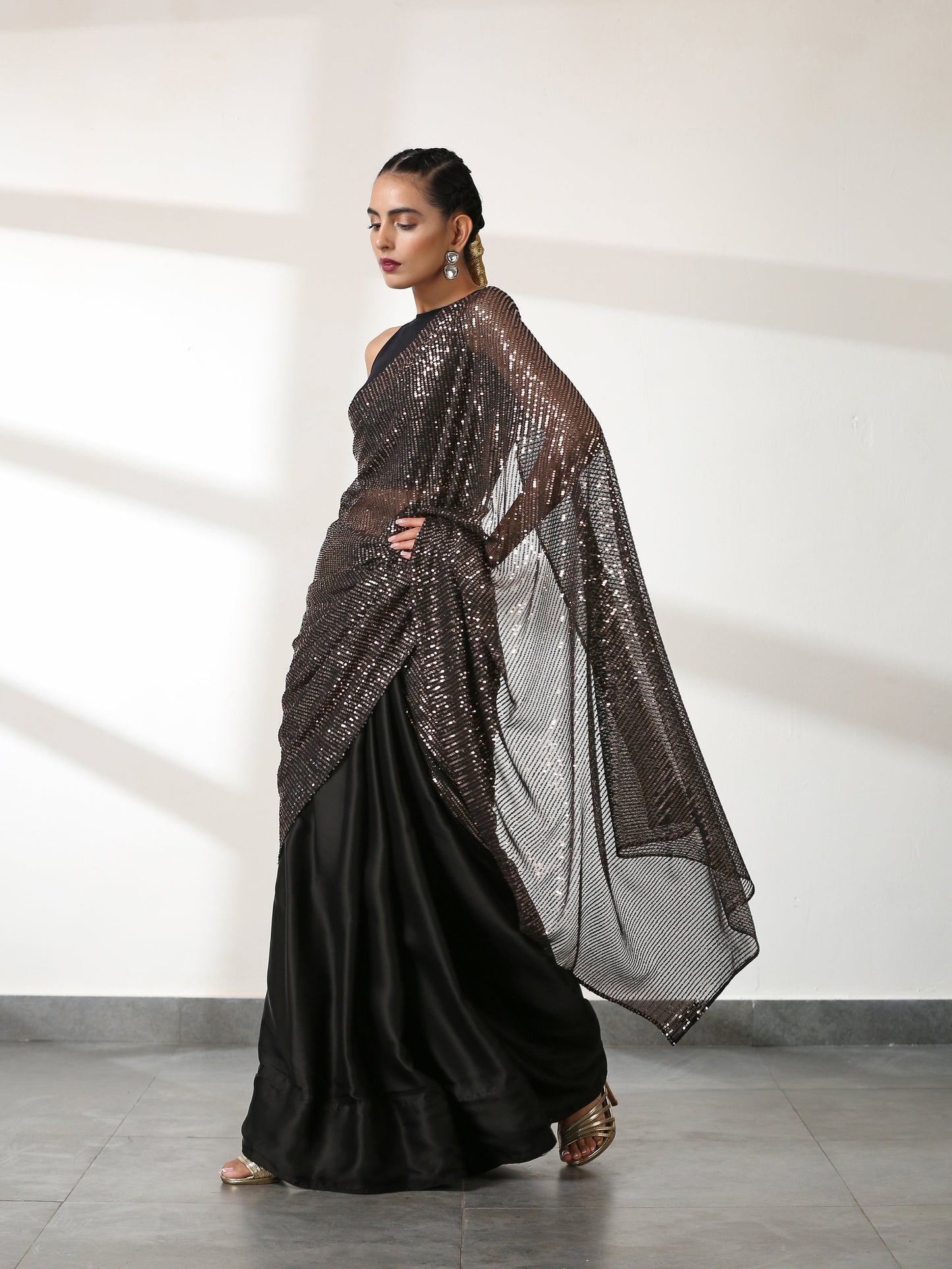 Dhiyona ST Striking Black and Bronze Sequin Saree