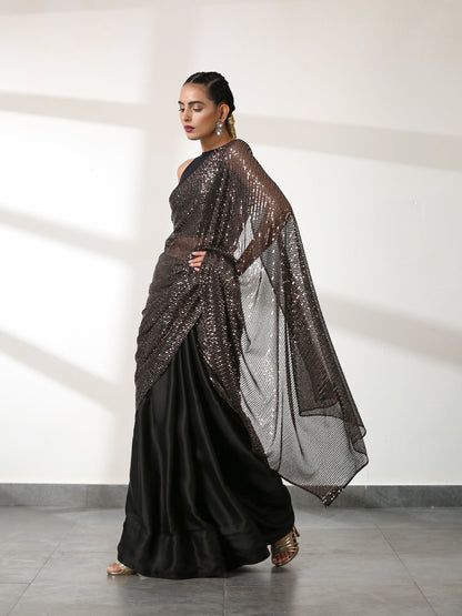 Dhiyona ST Striking Black and Bronze Sequin Saree