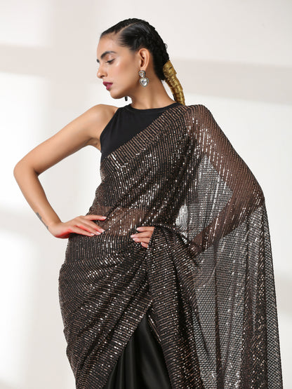 Dhiyona ST Striking Black and Bronze Sequin Saree