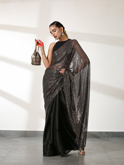 Dhiyona ST Striking Black and Bronze Sequin Saree
