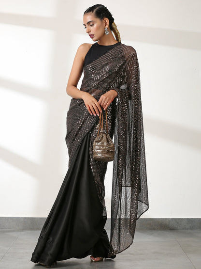 Dhiyona ST Striking Black and Bronze Sequin Saree