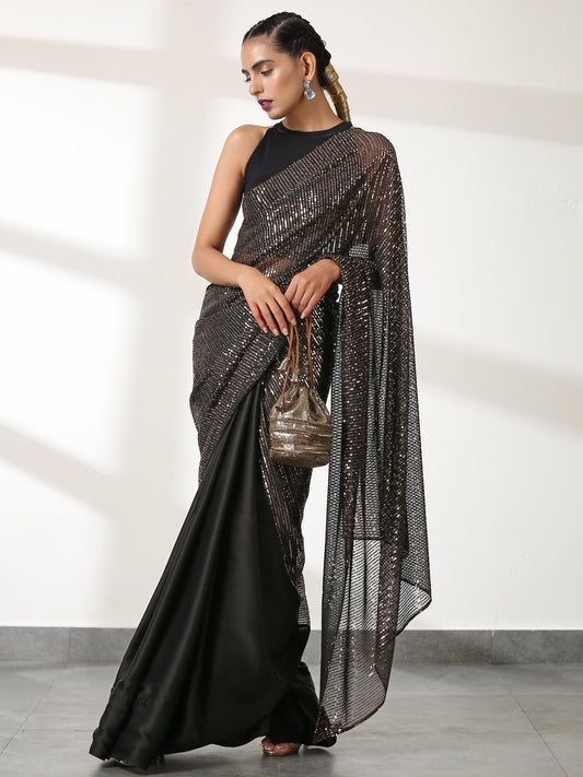 Dhiyona ST Striking Black and Bronze Sequin Saree