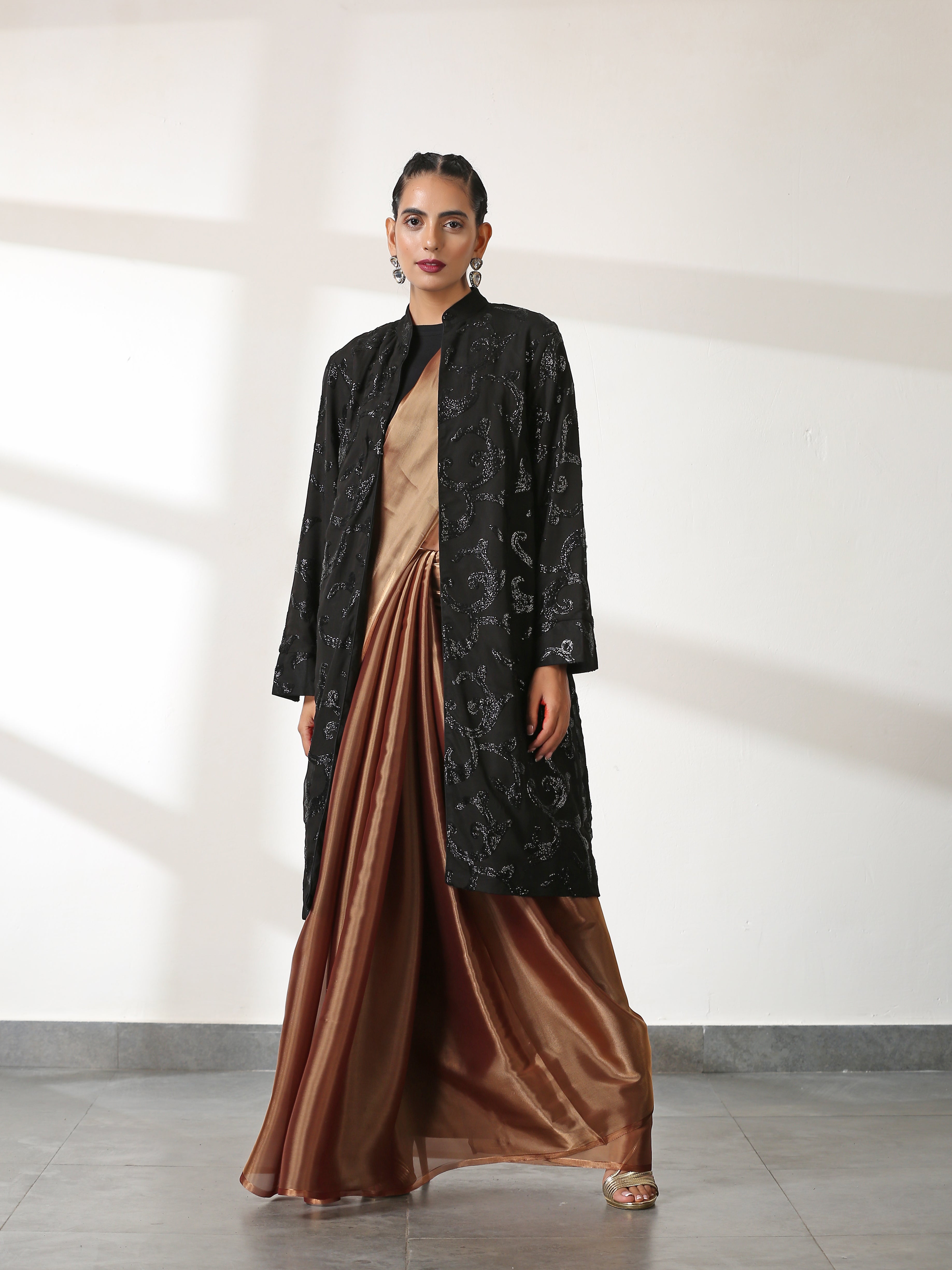 Dhiyona ST Black on Black Sequin Front Open Jacket