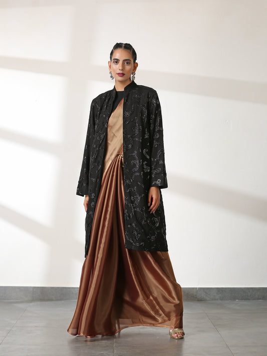 Dhiyona ST Black on Black Sequin Front Open Jacket