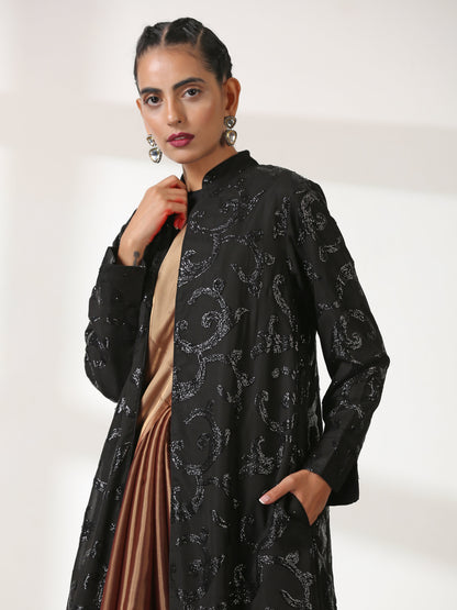 Dhiyona ST Black on Black Sequin Front Open Jacket