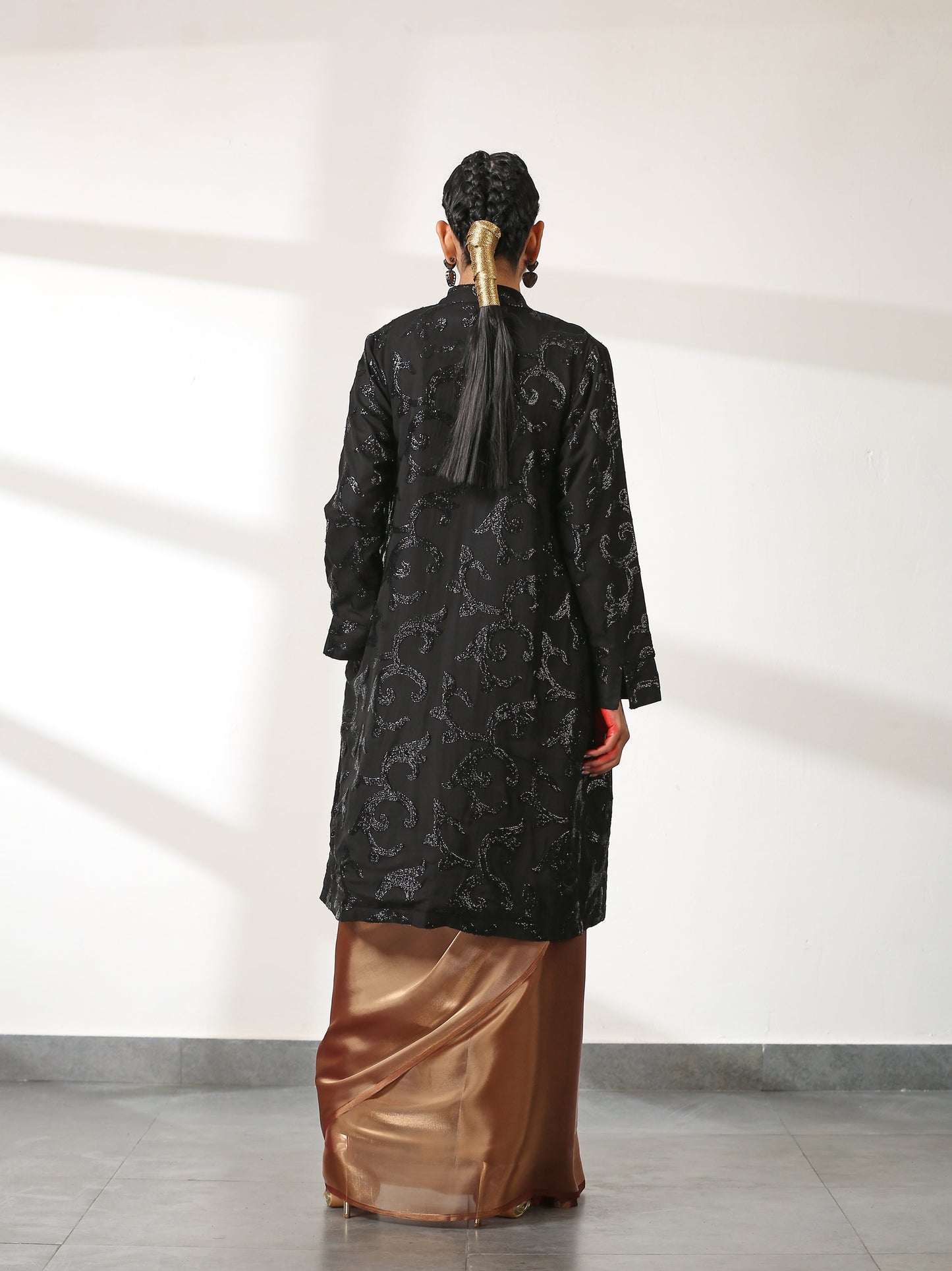 Dhiyona ST Black on Black Sequin Front Open Jacket