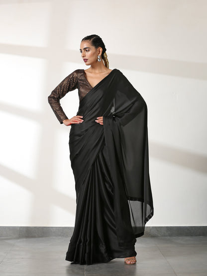 Dhiyona ST Black Satin Beauty Saree with Black Lace